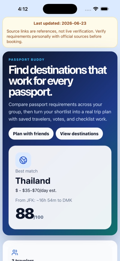 Passport Buddy home screen