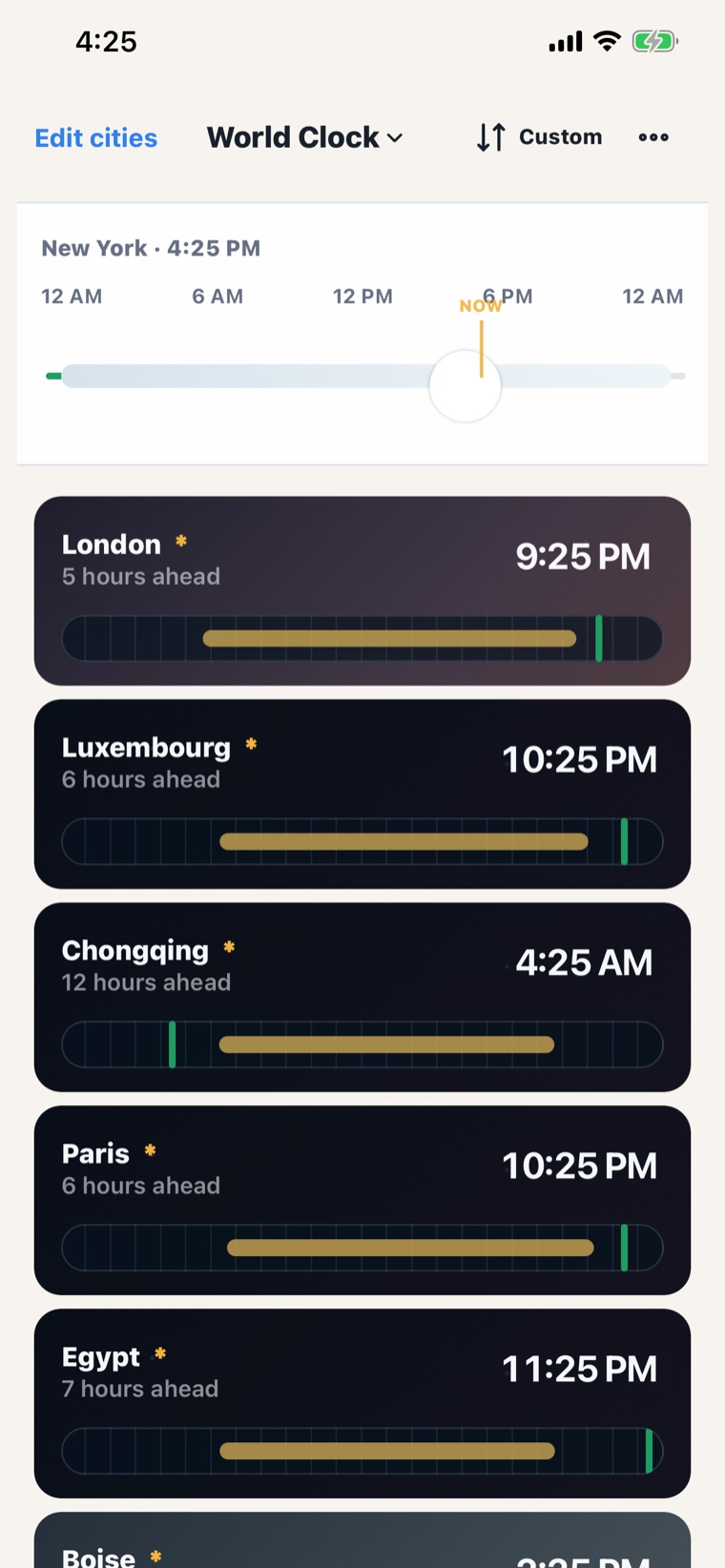 The same list with grouping turned off, so Luxembourg and Paris each get their own row