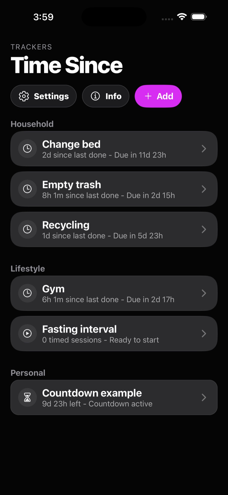 A tracker detail view with interval statistics